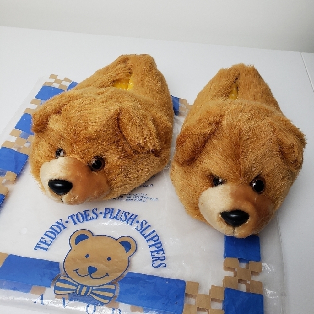 Vintage kids slippers Teddy Toes Plush Slippers Bear